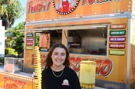 Gianni Godfrey from Maddix’s Twisty Potato is encouraging people to grab a twisty potato at the Cairns Show