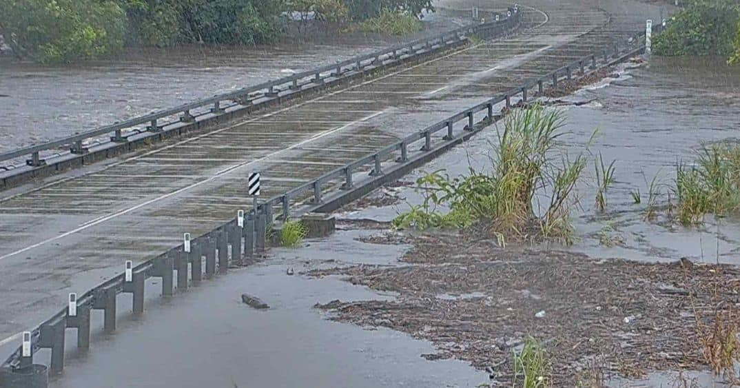 Peets Bridge at Golsborough Valley close to going over at 2.30pm on Wednesday. 📸Picture: Cairns Regional Council webcam