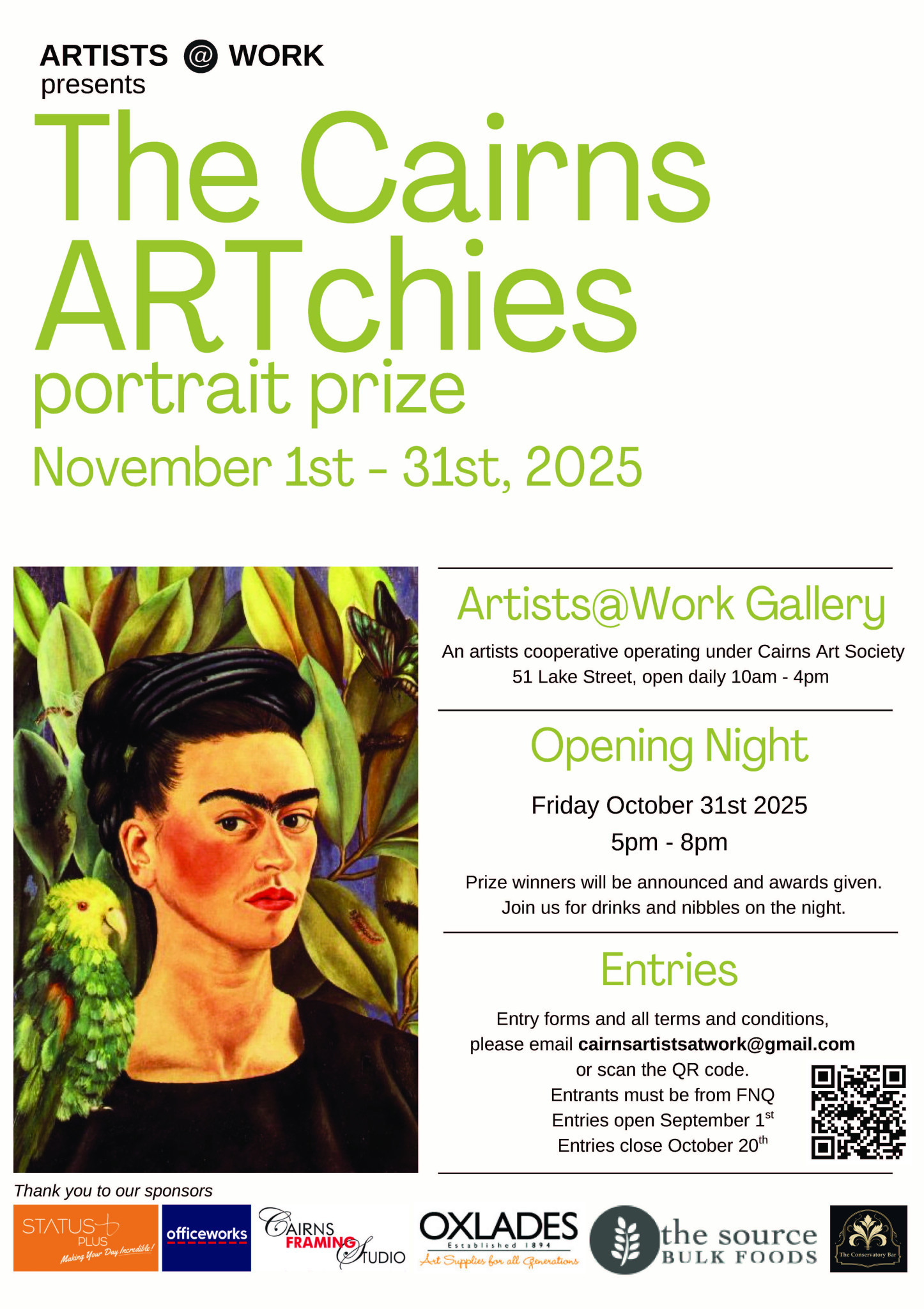 Artists at Work - ARTchies Portrait Prize | CAIRNS CITY