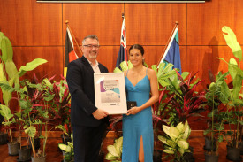 Douglas Shire Council Mayor Michael Kerr and Young Citizen of the Year Award winner Gweneth Dowell