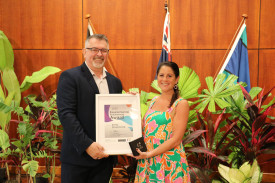 Douglas Shire Council Mayor Michael Kerr and Environmental Achievement Award winner Emily Silverstone