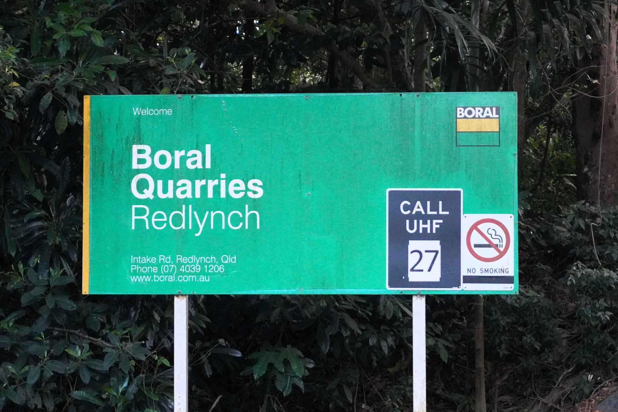 A Boral operations sign at the entrance to the Redlynch Quarry site. Picture: Hugh Bohane
