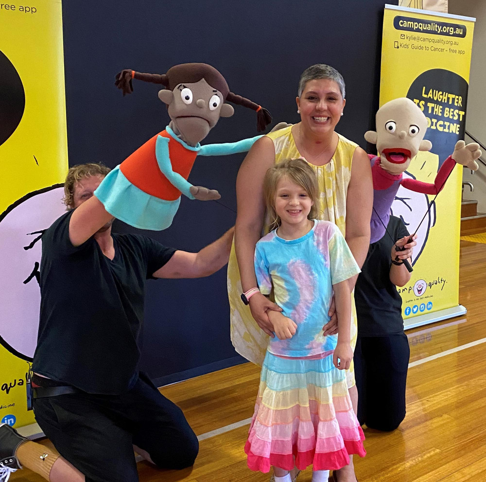 Camp Quality puppets share the stage with Matilda and Pamela at St Joseph’s School.