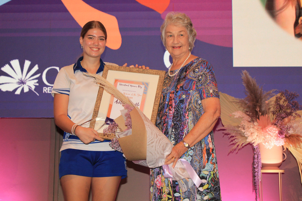 Cairns Young Woman of the Year Ashleigh Meikle and Mayoress Claire Manning