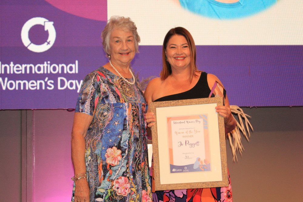 Cairns Mayoress Claire Manning and Woman of the Year Jo Piggott