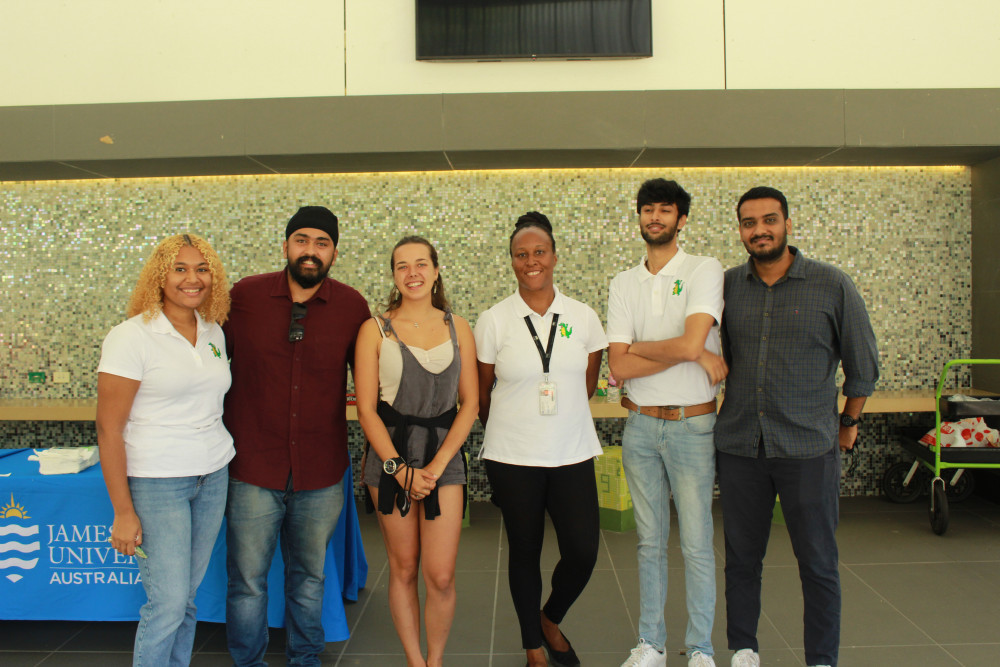 (L-R) New and returning international students at JCU orientation week. Syan Koisen, Harman Singh, Carmen Bittner, Linda Vert-Pre, Abhi Kondapalli, Jayesh Sharma