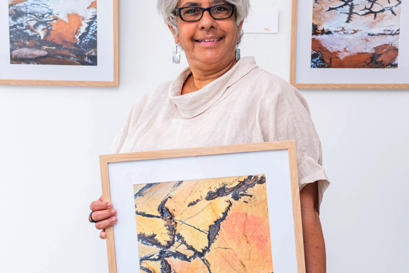 Nerelle Nicol’s photographic artwork of ‘Burie” which is the Birri-Gubba language for stones or rocks, reflects the connection between landscape and people.