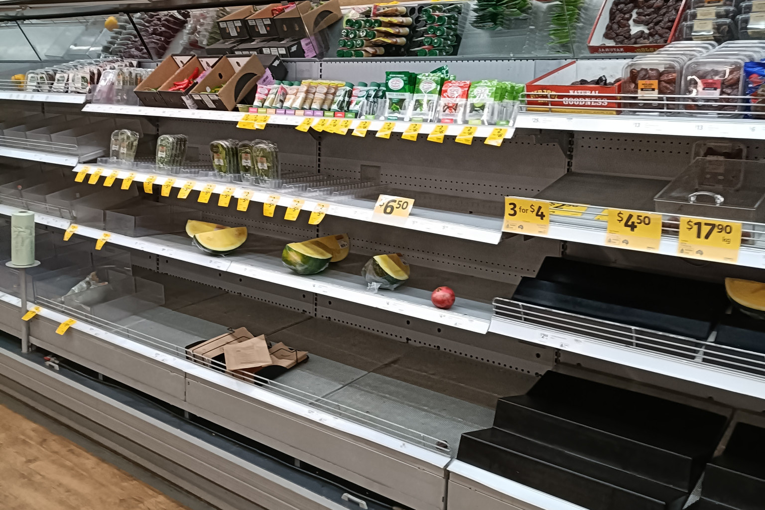 Empty shelves at Coles supermarket at Earlville Shopping Town this week. Picture: Isabella Guzman Gonzalez