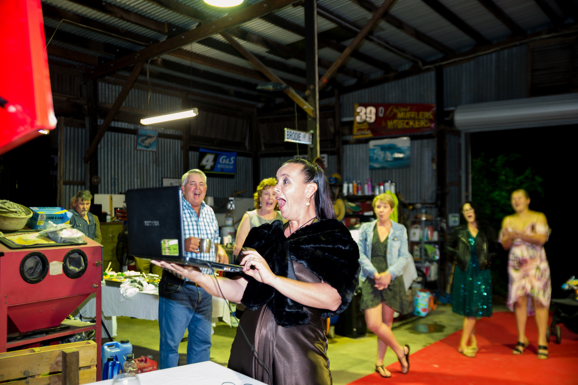 Heidi in her shed when her name was announced as the winner of the AusMumpreneur of the year award