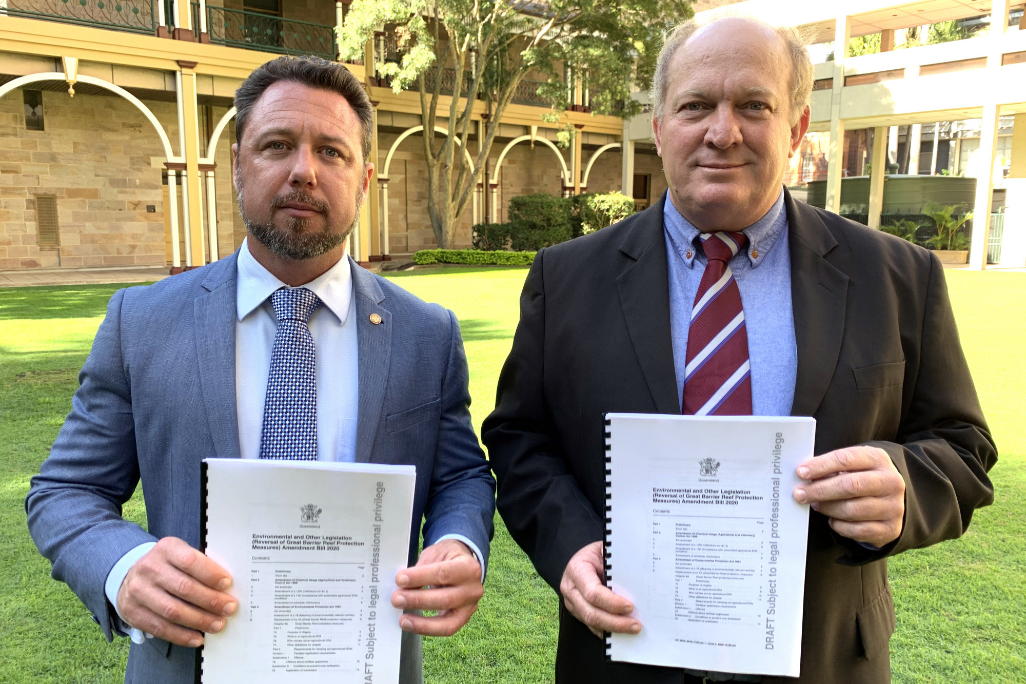 Members for Hinchinbrook and Hill, Nick Dametto and Shane Knuth with the Private Members Bill prepared in readiness for tabling in the next Parliamentary Term in Queensland.