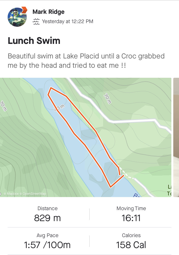 Lunch Swim: Mark Ridge uploaded the GPS map of his swim to his Strava account.