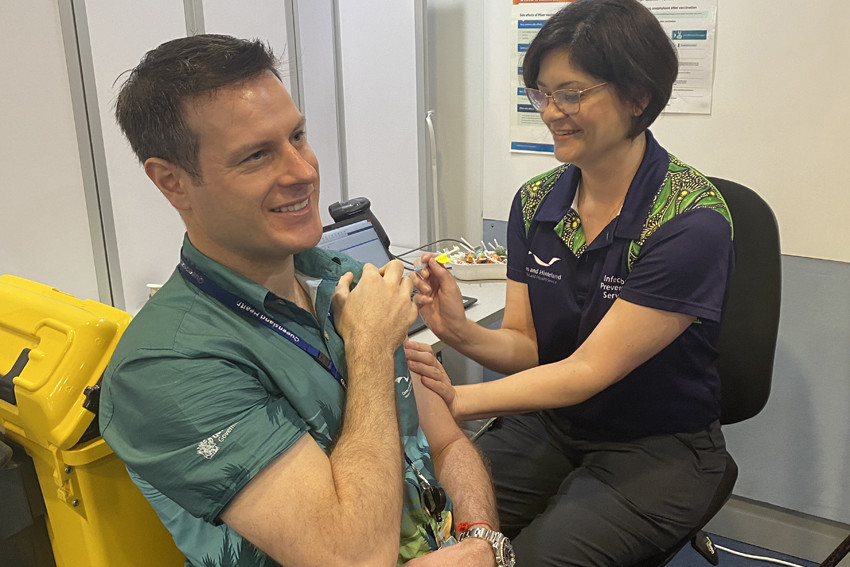 Cairns Hospital infectious disease physician Dr Simon Smith received the first injection at the hospital this morning