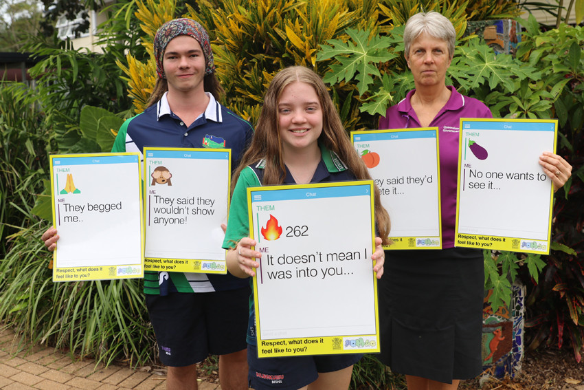 Wendy Fry, School-Based Youth Health Nurse with Mossman State High students, Ellie Zillfleisch and Angus Brunsdon
