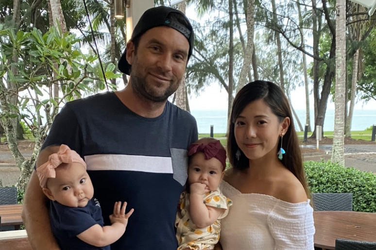 Luke Smith, Chiara Chen and their twin daughters Rosie and Gracie.