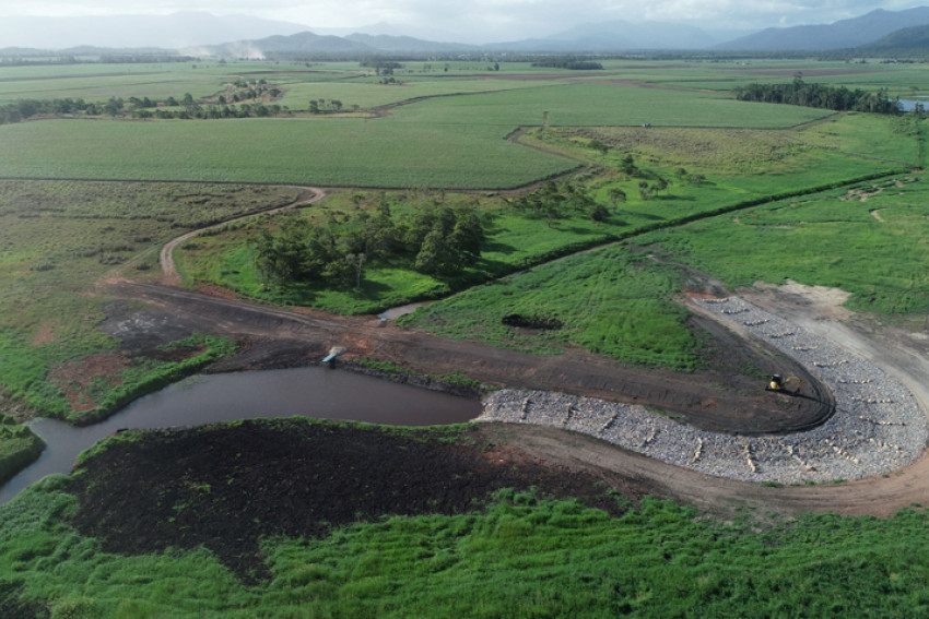 Drone imagery shows the wetland's expanded treatment footprint during a high flow event.