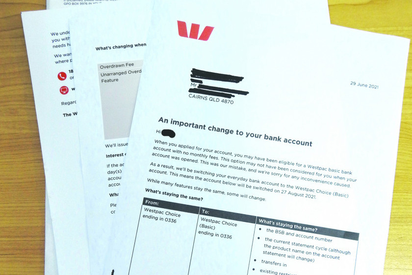The copy of the letter sent apologising for Westpac’s error.