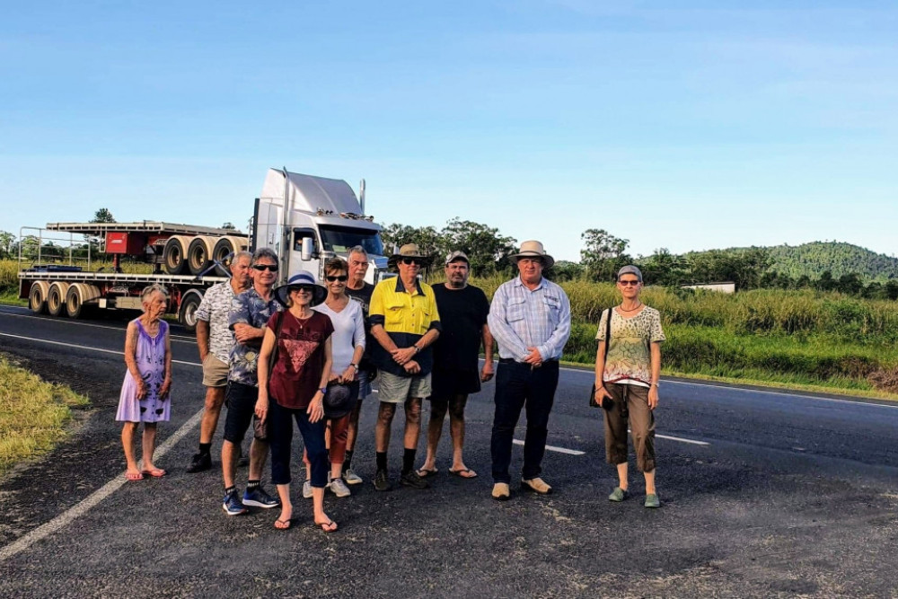 Member for Hill Shane Knuth inspecting the norther end of the Old Tully Road and Bruce Highway intersection with concerned road users. PHOTO: Supplied