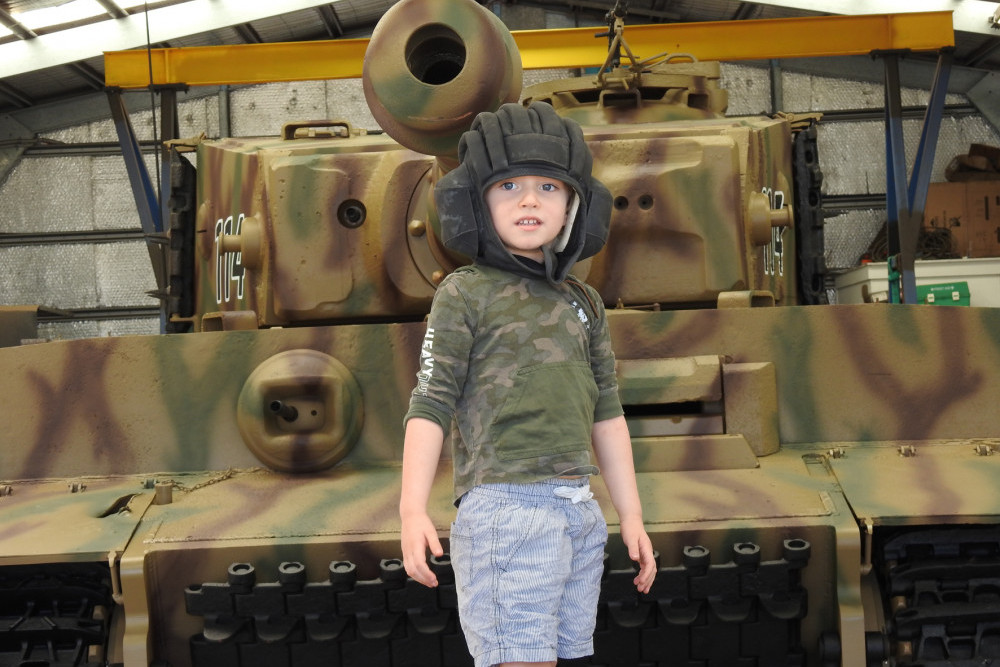 Arthur Ward (3 years old) had the opportunity to get up close with the Tiger Tank prior to it’s unveiling at the Australian Armour and Artillery Museum. PHOTO: Peter McCullagh