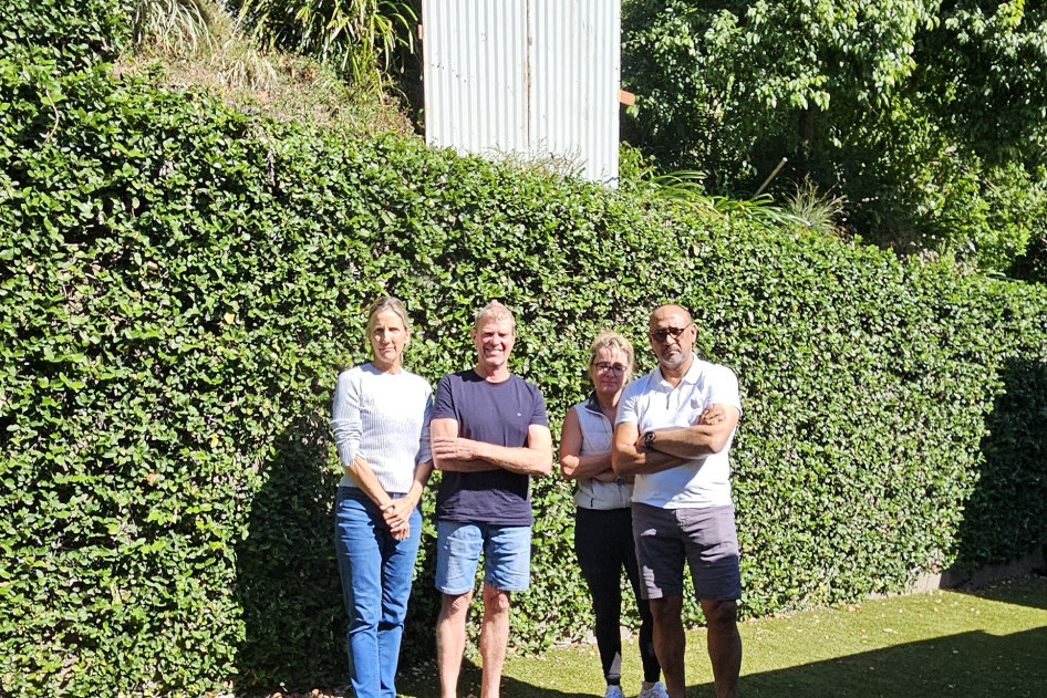 Possum St residents (from left) Jacqui and Terry Geddes and Anna and Peter Pereira are alarmed about a new development just metres above and away from their backyards. Picture: Nick Dalton