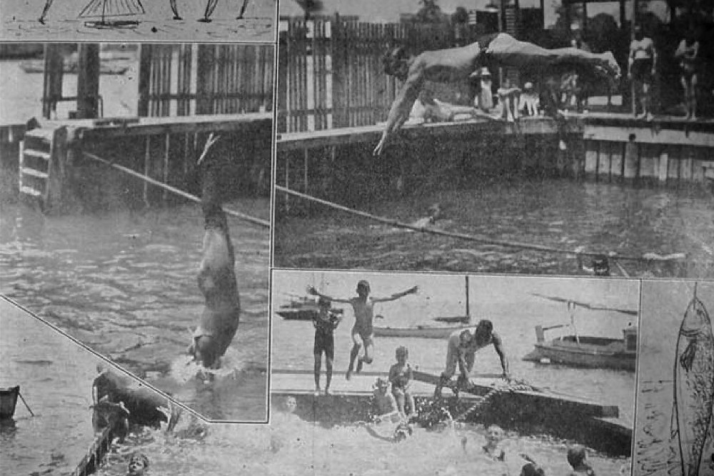 Scenes at the Cairns Baths, A. L. Taylor, photographer (1913, December 5). The Northern Herald (Cairns, Qld.: 1913 - 1939), p. 24., courtesy Cairns Historical Society. Cairns Swimming Baths ca. 1930, courtesy John Oxley Library, State Library of Queensland. First Cairns Baths, courtesy John Oxley Library, State Library of Queensland.