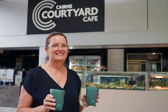 Cairns Courtyard Café owner Adrienne Vearing loves the idea of keeping coffee cups out of landfill