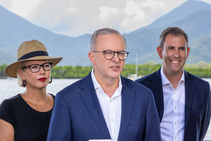 Elida Faith, Anthony Albanese and Jim Chalmers in Cairns