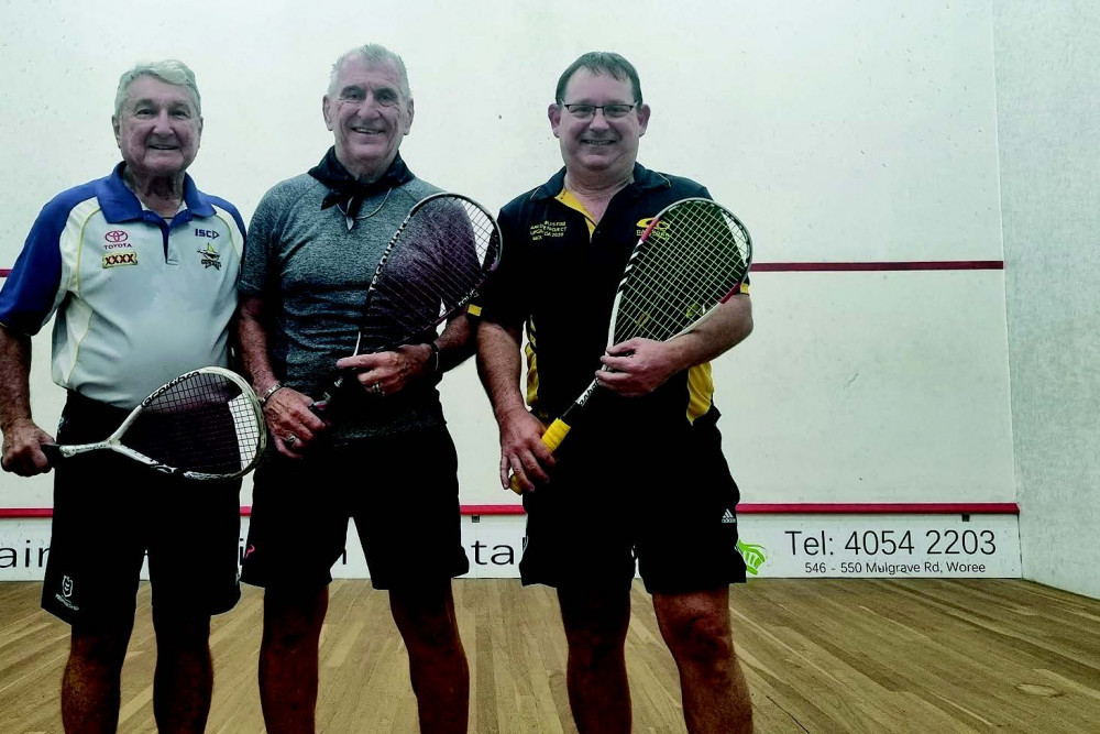 THE AGELESS TRIO. Division 3 Garand Final Winners Denis Povera, Denis Olsson and Lloyd Everist. These boys share approximately 208 age years between them.