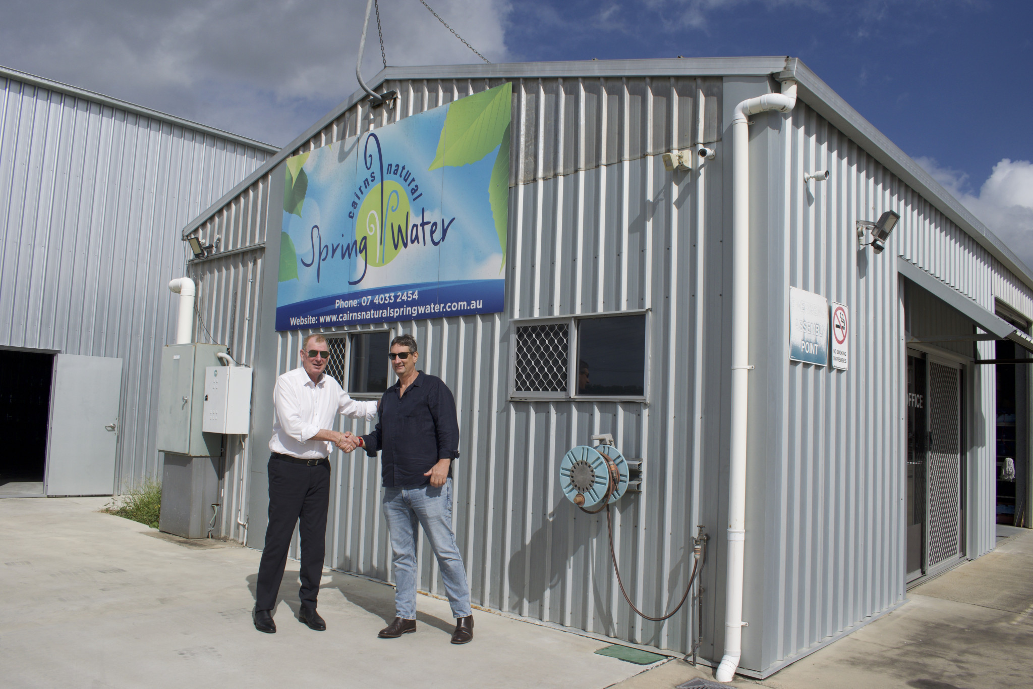 Dean Pradal (left) and Richard Sercombe at Cairns Natural Spring Water’s Woree headquarters. Picture: Supplied