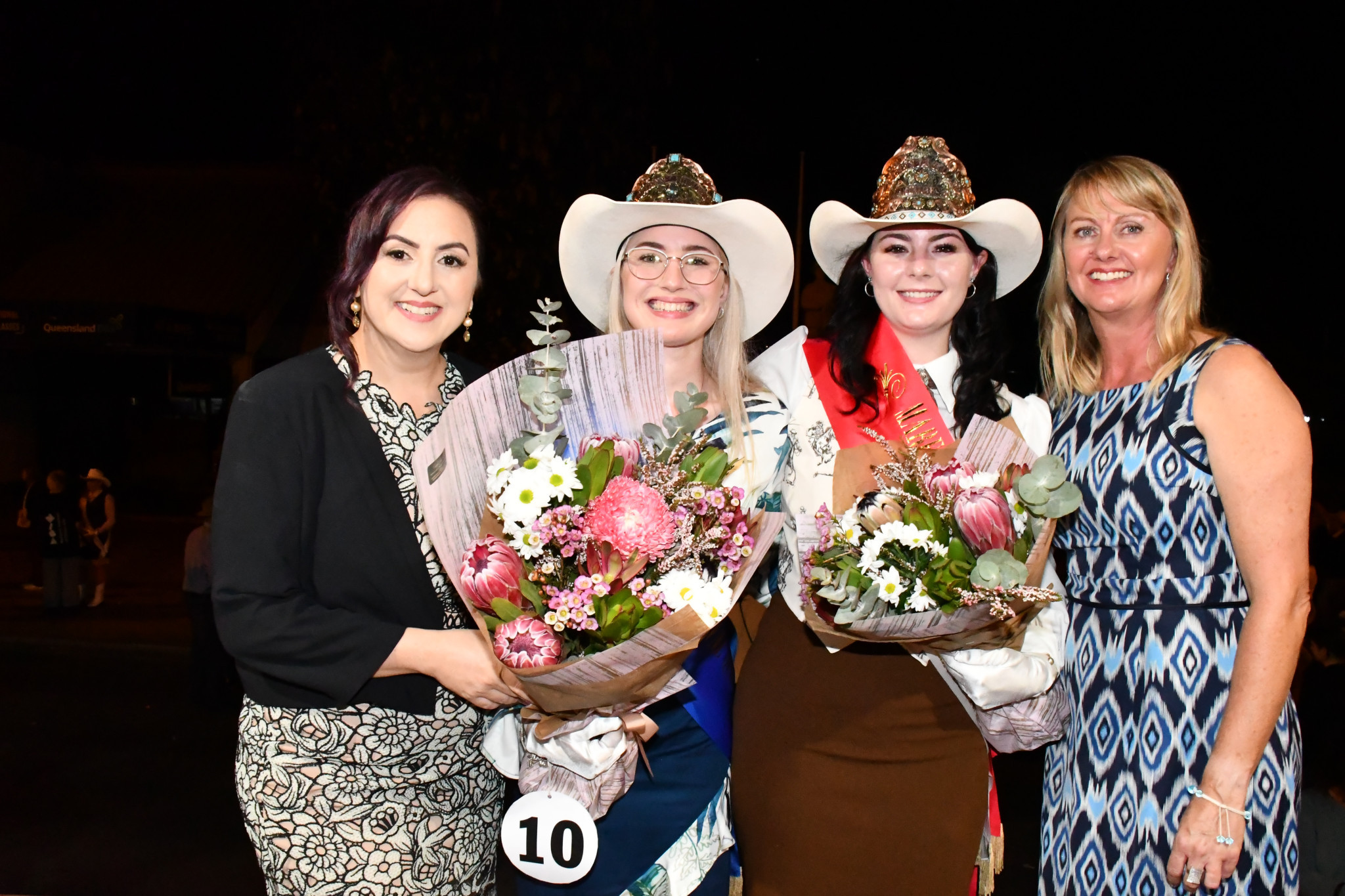 Rodeo Princess: Caitlyn Parsons On the right Rodeo Queen: Jordana Giacometti on the left. Matrons of honour: Annalisa Savaglio Left and Courtney Marcombe
