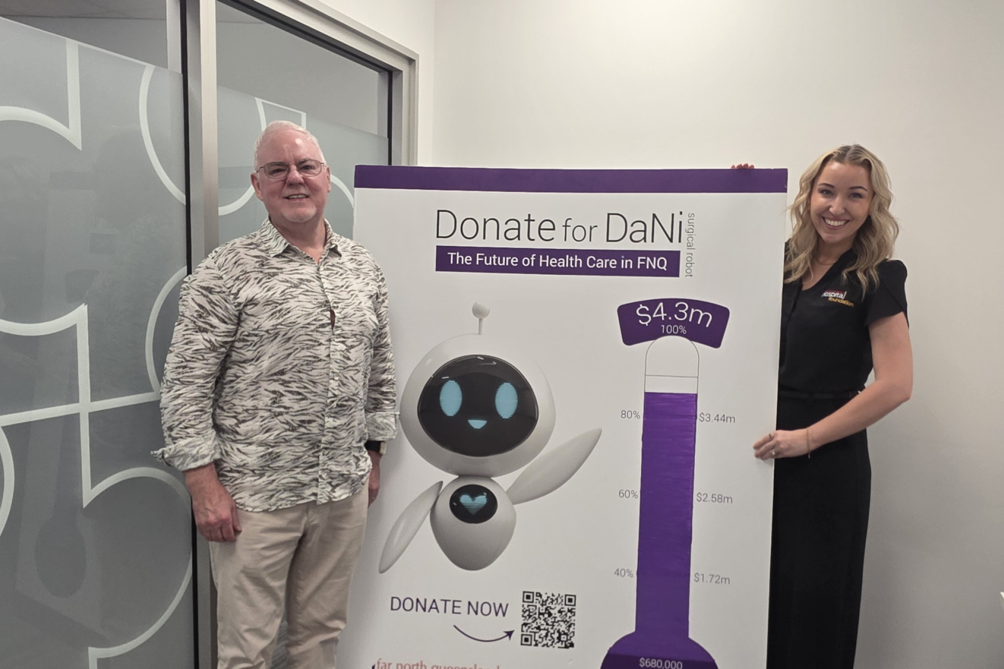 DaNI donor Ellis Richardson, who matched $200,000 in donations, and Far North Queensland Hospital Foundation CEO Gina Hogan. Picture: Far North Queensland Hospital Foundation