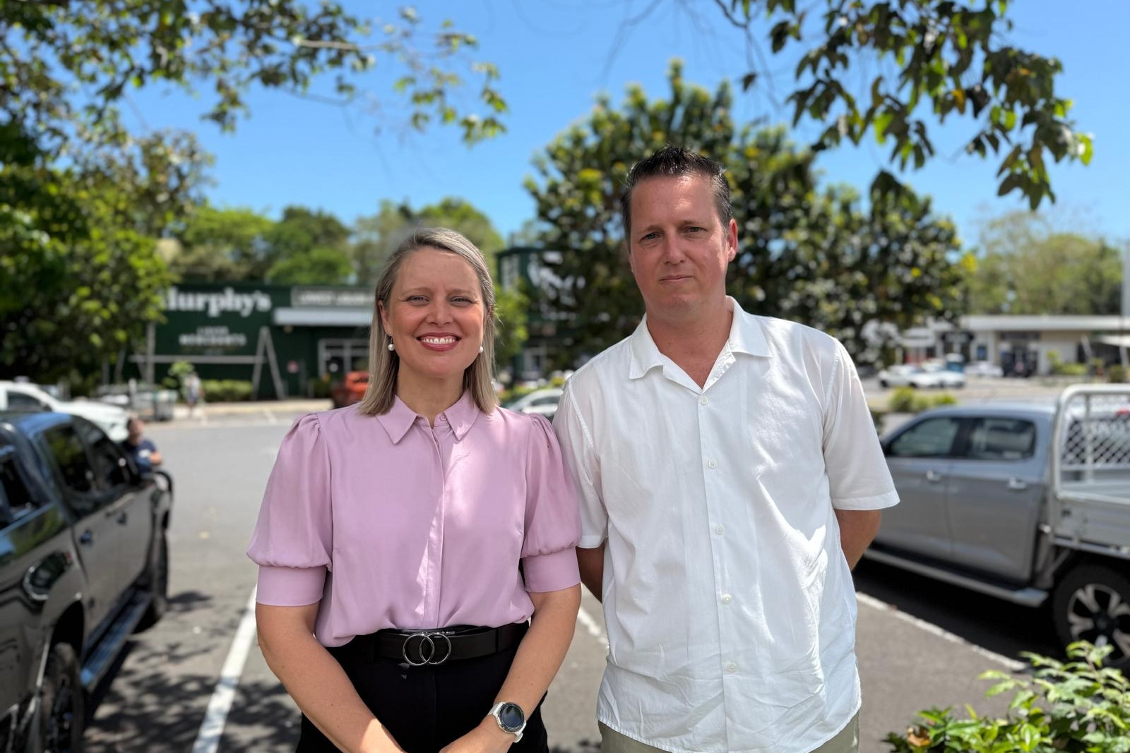 Member for Barron River Bree James with Suburban Cairns Liquor Accord president Matthew Cork announcing the move to ban cheap cask wine before 4pm across all of Cairns. Picture: Supplied