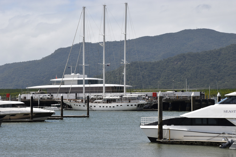The mysterious Venus superyacht docked in Cairns on August 25. Picture: Isabella Guzman Gonzalez