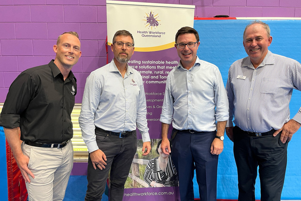 (L to R) Andy van der Rijt, Health Workforce Queensland Service Delivery Manager; Andrew Hayward, Health Workforce Queensland Engagement and Development Manager; Hon MP David Litttleproud, Minister for Agriculture and Northern Australia; and Bryce Macdonald, LNP Kennedy candidate.