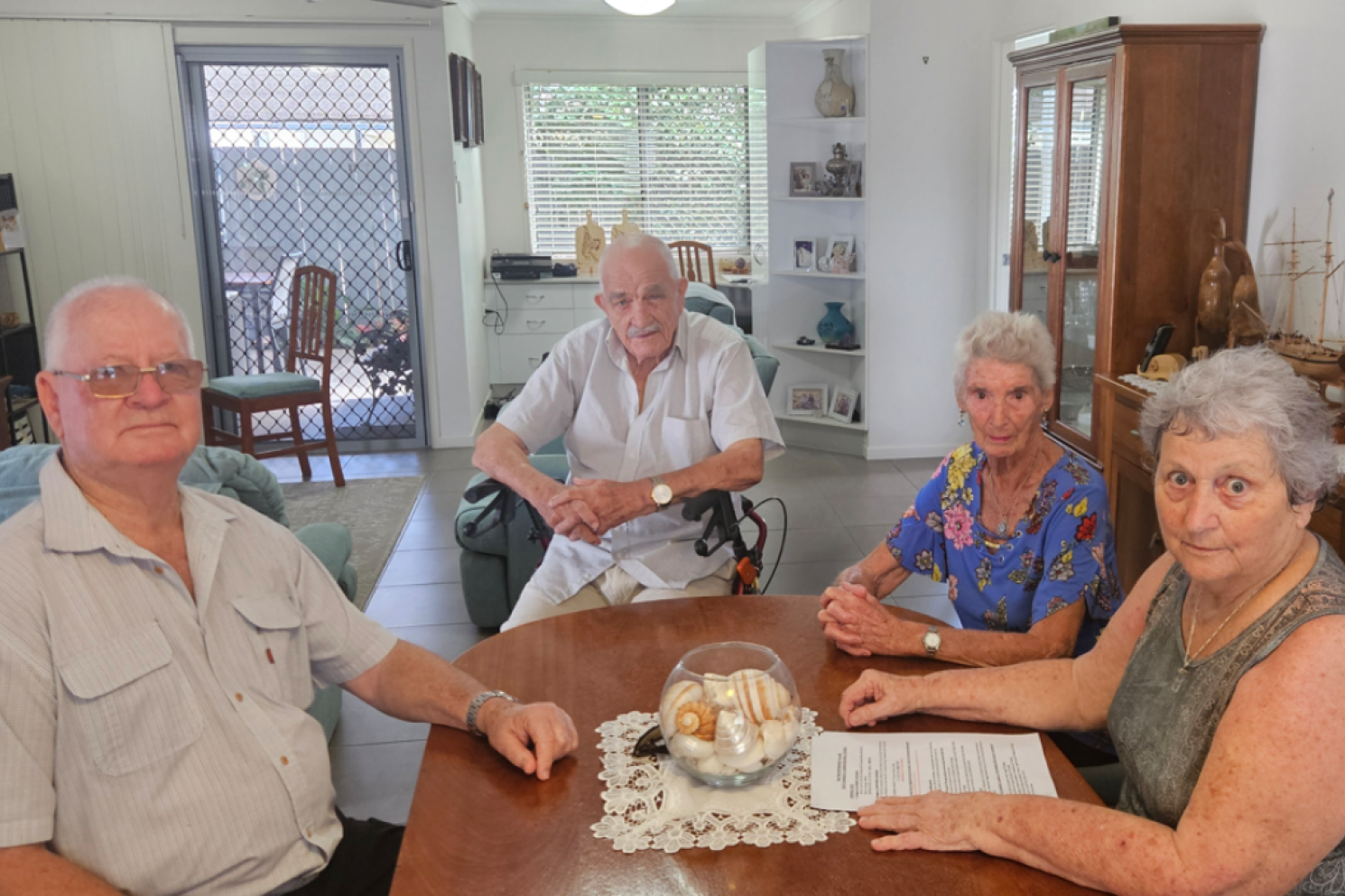 Oak Tree Retirement Village residents (left) Alan Holzheimer, Captain John Larsen, Margaret Richards and Judy Holzheimer who are fighting an 800 per cent rates increase. Picture: Nick Dalton