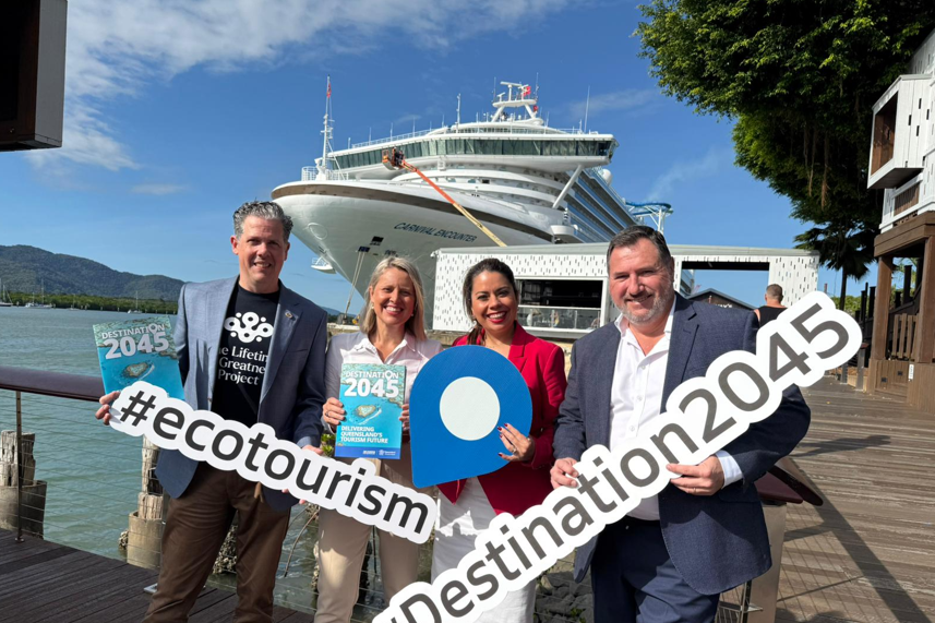 Launching the Far North's 'Destination 2045: Queensland's tourism future' blueprint were (from left) tourism Tropical North Queensland CEO Mark Olsen, Barron River MP Bree James, Department of the Environment, Tourism, Science and Innovation director-general Patricia O’Callaghan and Environment and Tourism Minister Andrew Powell. Picture: Supplied