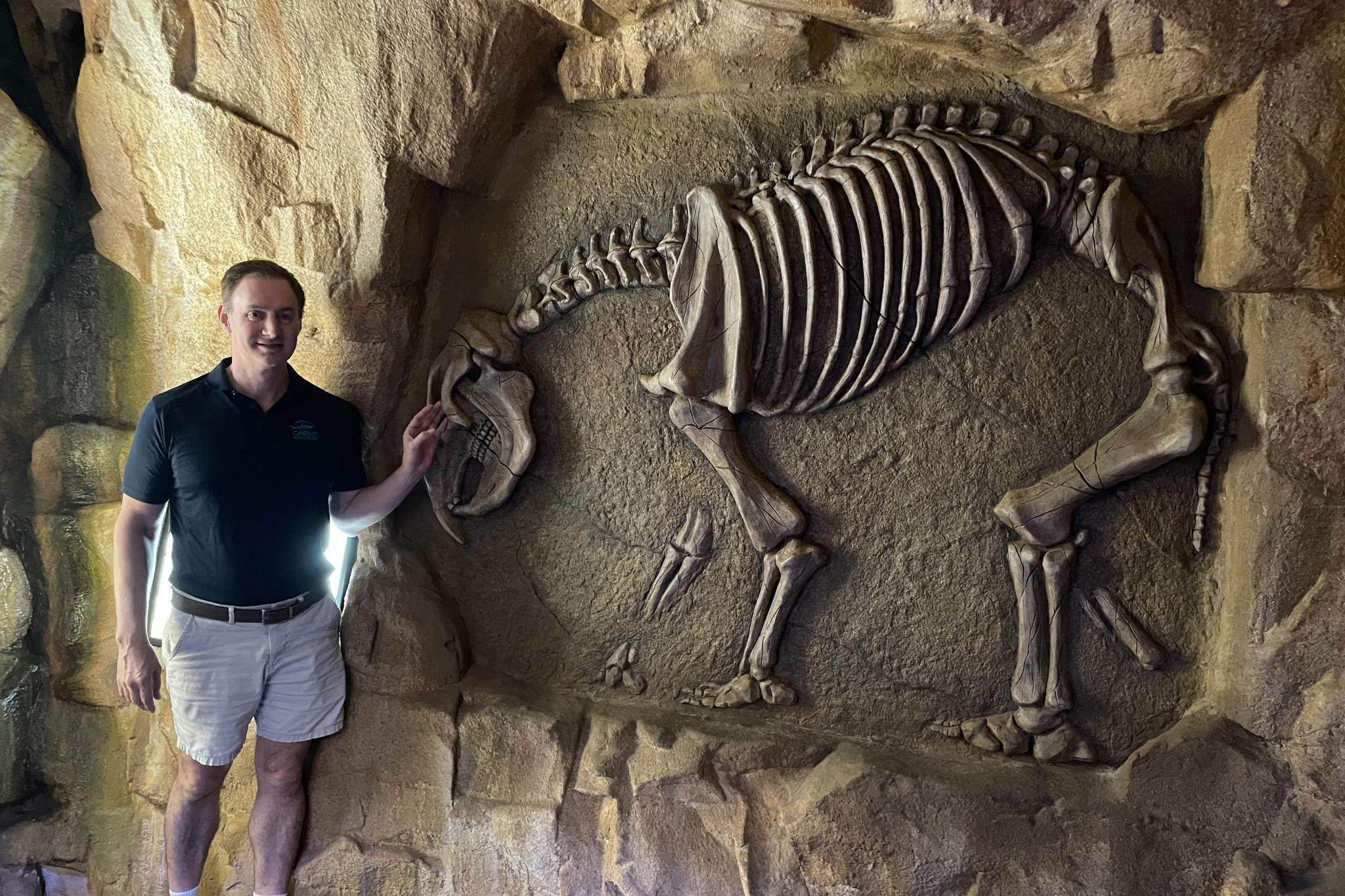 Cairns Aquarium chief executive officer Daniel Leipnik in the new $500,000 fossil trail at the CBD tourist and visitor attraction. Picture: Cairns Aquarium