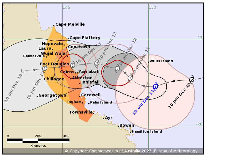 Cyclone Jasper track map as at 10.53am on Monday December 11, 2023.