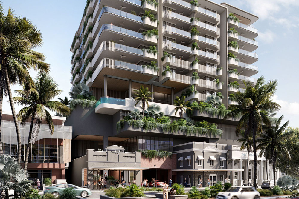 An artist’s impression of the $80m luxury apartment tower encompassing the historic Cairns Post building. Picture: Hunt Design