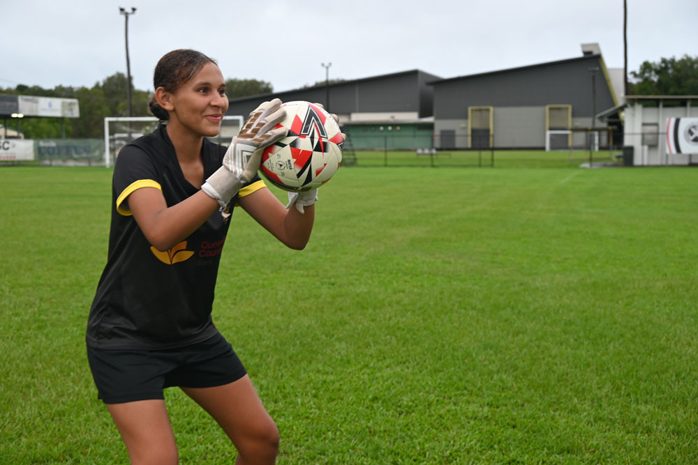 Edge Hill Tigers’ under-14 goalkeeper Ella Buie has been selected to join an international goalkeeping program in Spain with the Valencia C.F club. Picture: Isabella Guzman Gonzalez