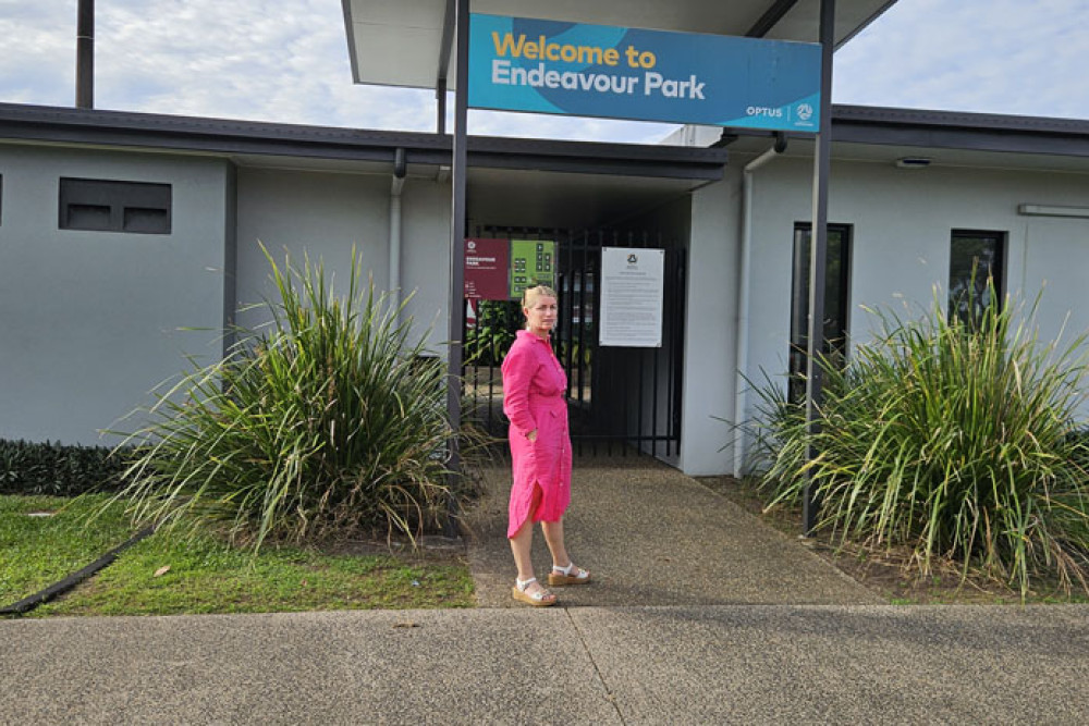 Cr Anna Middleton at Endeavour Park, which Football Queensland has announced will be renamed Macca’s Park in a sponsorship deal with McDonald’s. Picture: Nick Dalton