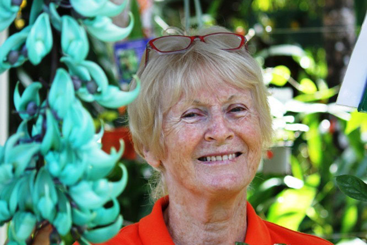 Friends of the Botanic Gardens volunteer Lee Ross with the popular jade vine, just one of the hundreds of plants on sale. Picture: Friends of the Botanic Gardens