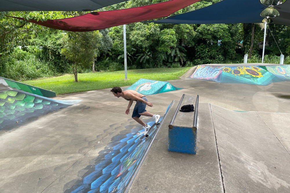Local Skater Tomas Rogers enjoying the Redlynch skatepark