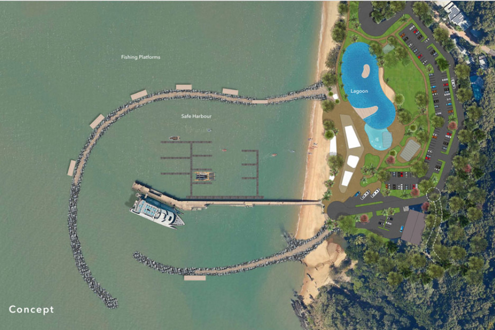 Architect Gary Hunt's concept of a safe harbour and lagoon at the northern end of the Palm Cover esplanade. Picture: Gary Hunt Architects