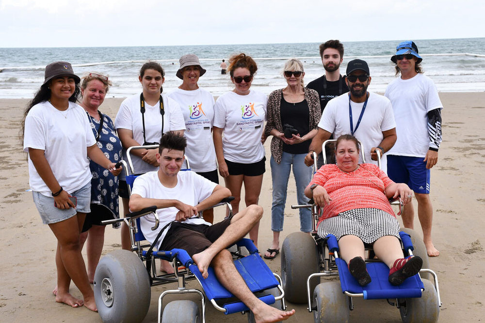 Locals demonstate the new beach wheelchairs. Picture: Supplied