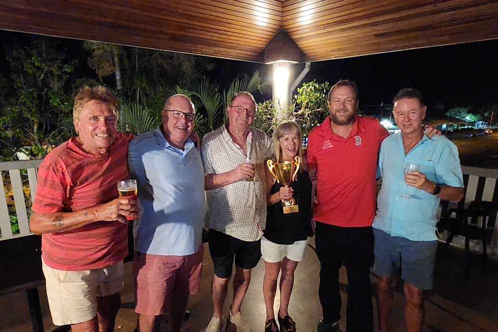 The local owners of the winning horse (L-R) Paul Martinez, Alec Coyle, Brian Jorgensen, Heidi Plainer, Chris Jorgensen and Dale Kemp.