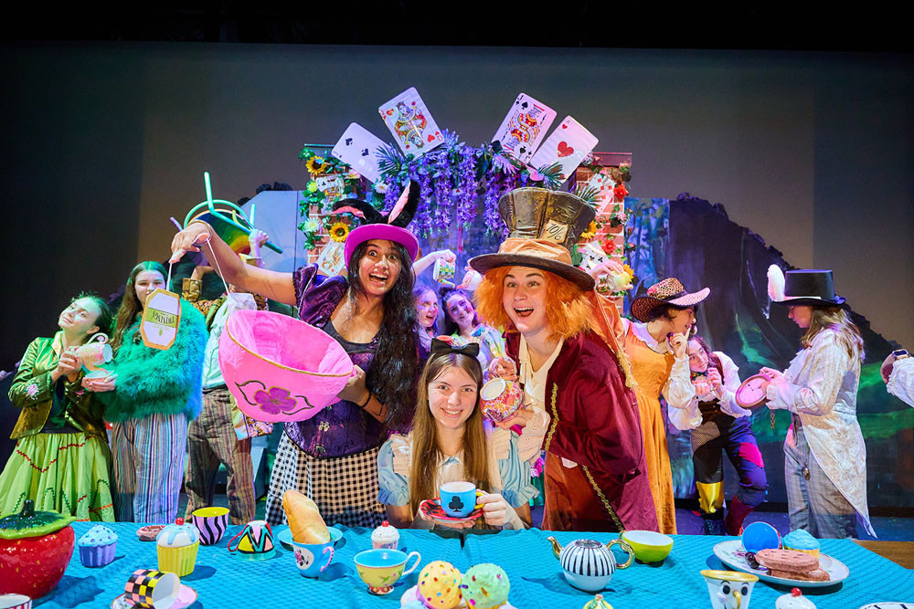 Alice in Wonderland cast (from left) Harnoor Gill (March Hare), Lydia Jeremijenko (Alice) and Max Lauchlan (The Mad Hatter) are looking forward to the two performances today and tomorrow. Picture: Supplied