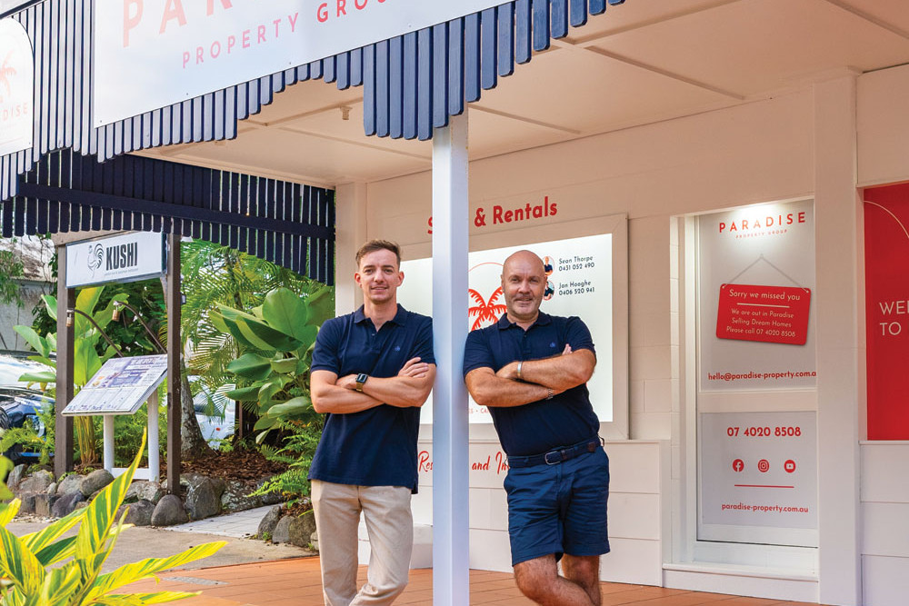Paradise Property Group’s leading sales agent Jan Hooghe (left) with mentor and the group’s founder Sean Thorpe. Picture: Supplied