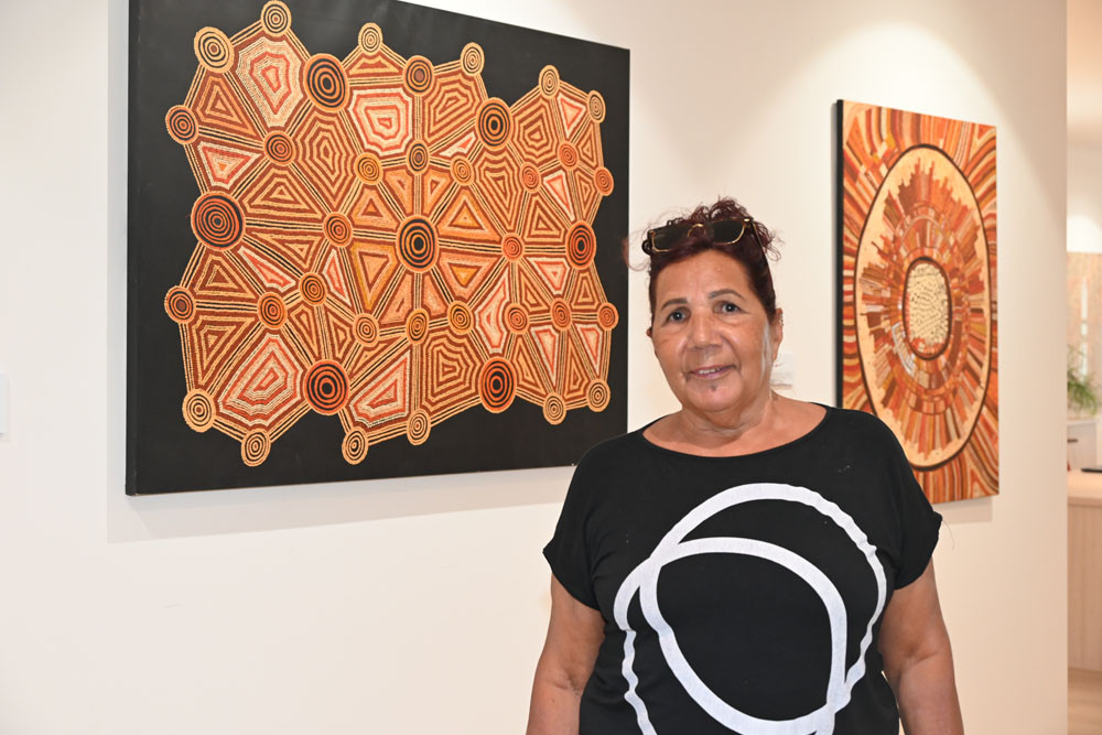 Julatten artist Alison Anderson with some of her pieces at her first Cairns exhibition at Studio 29. Picture: Isabella Guzman Gonzalez