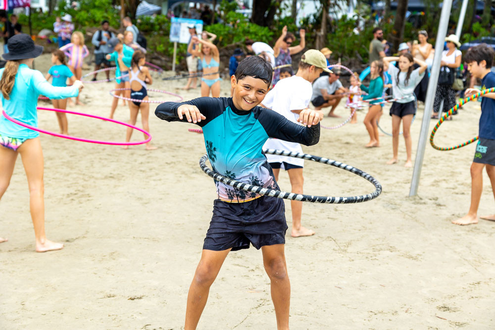 Adam Daher enjoyed the hula hoops during last year’s Port Douglas Carnivale family beach day on Four Mile Beach. Picture: Supplied