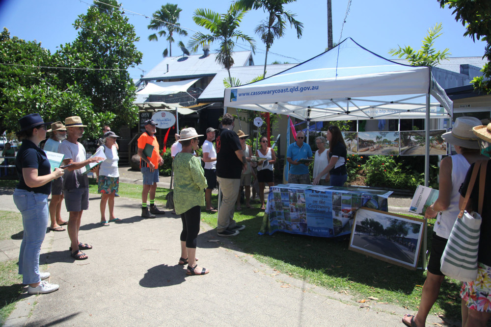 Engagement session held in the Village Green for community members to hear about the concept designs